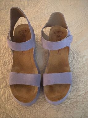 Fly London Lavender Suede Two-Strap Sandals